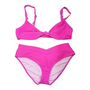 O’Rageous Junior Women's Crinkle Waffle Fabric Bikini, Hot Pink